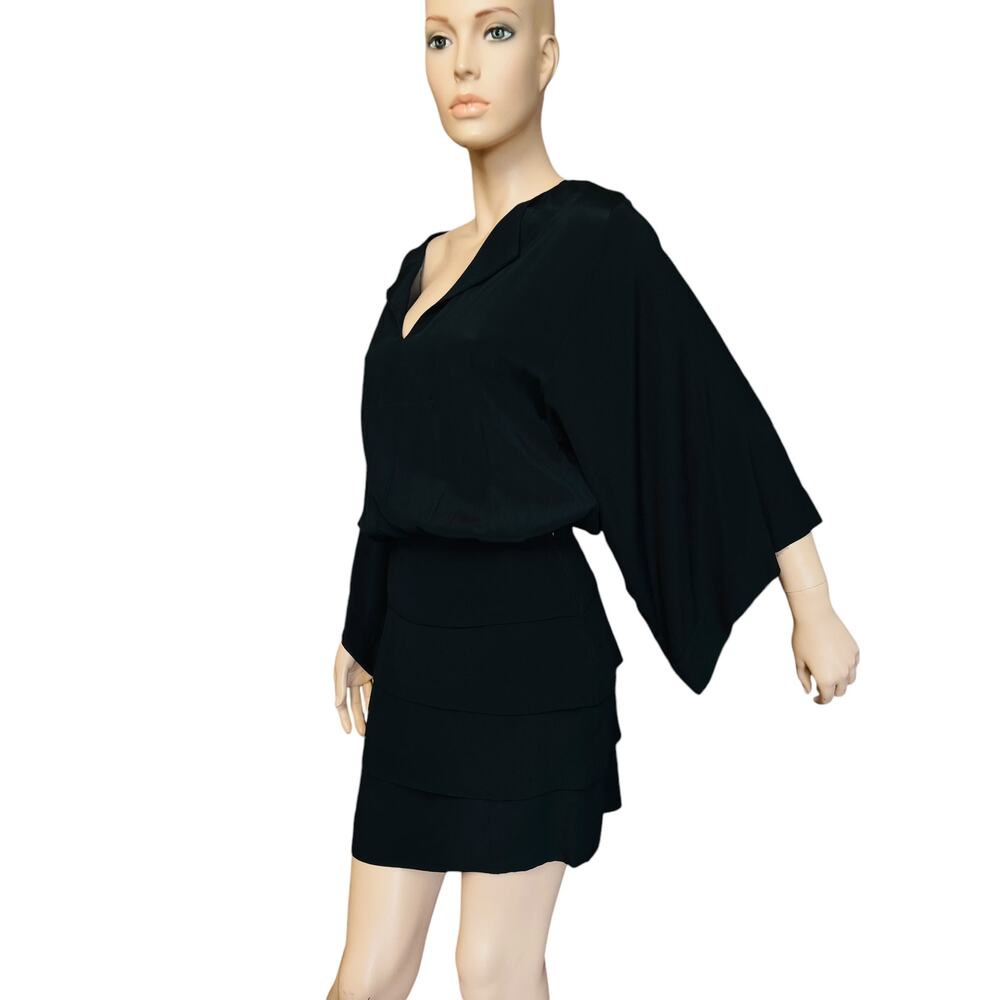 Farm Rio Black Mini Dress Wide Kimono Sleeves Size Small 100% Viscose V-Neck - Picture 2 of 13